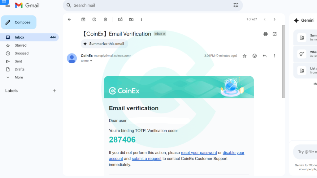 تایید ایمیل در صرافی کوینکس